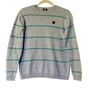 DC Gray with Green/Black Stripes Crew Neck Sweater Size Small